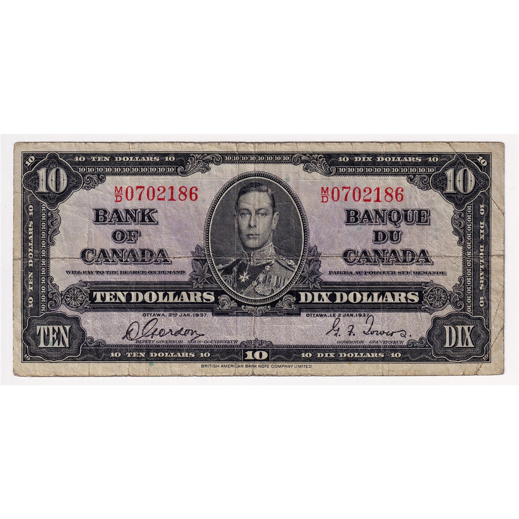 BC-24b 1937 Canada $10 Gordon-Towers, M/D, Very Good (VG8)