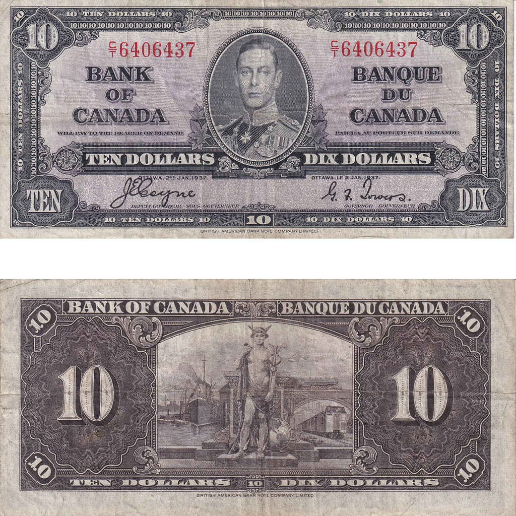 BC-24c 1937 Canada $10 Coyne-Towers, C/T, Fine (F12)
