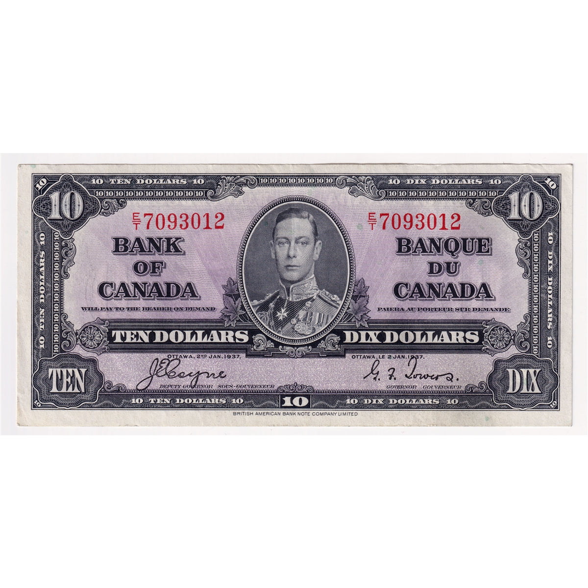 BC-24c 1937 Canada $10 Coyne-Towers, E/T, EF-AU (EF45)