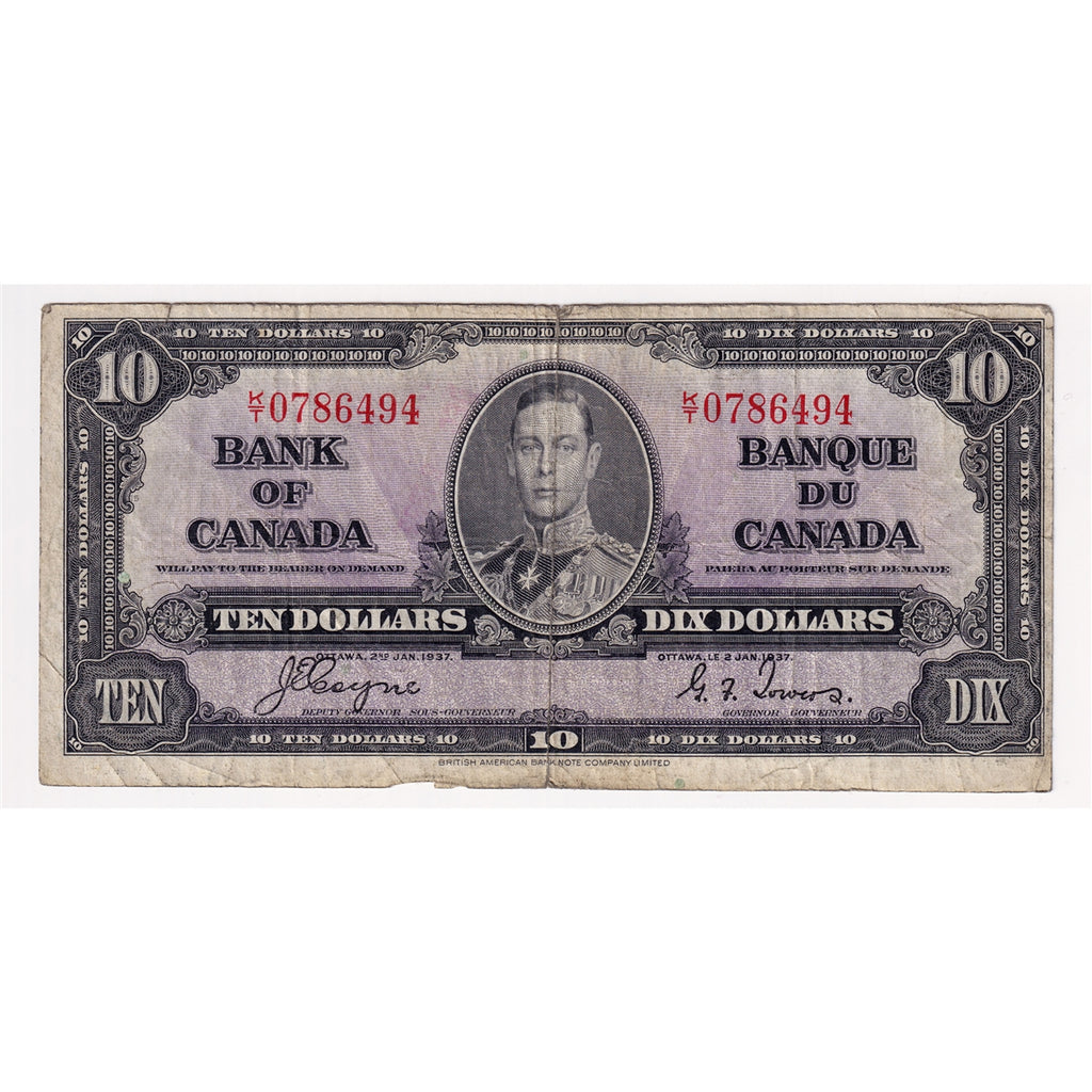 BC-24c 1937 Canada $10 Coyne-Towers, K/T, Circ