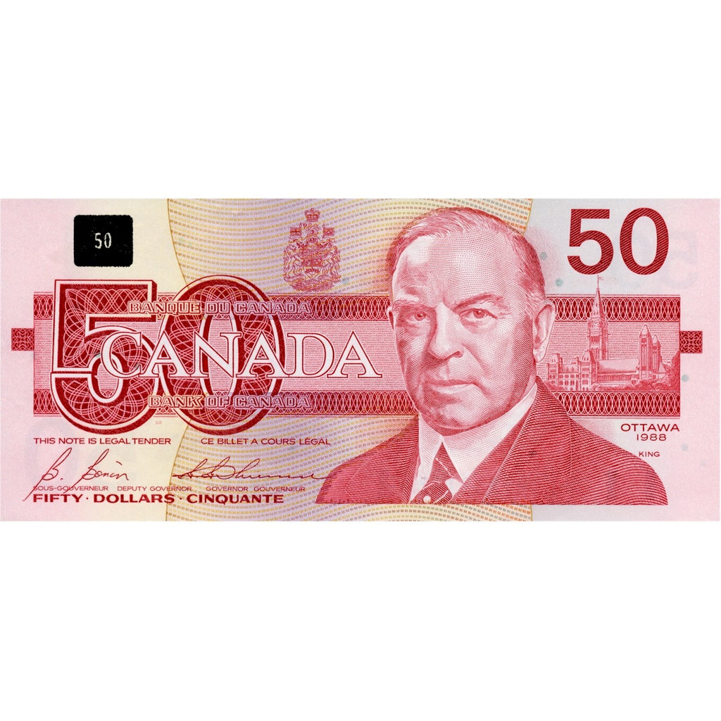 BC-59b 1988 Canada $50 Bonin-Thiessen, FHM, Almost Uncirculated (AU50)