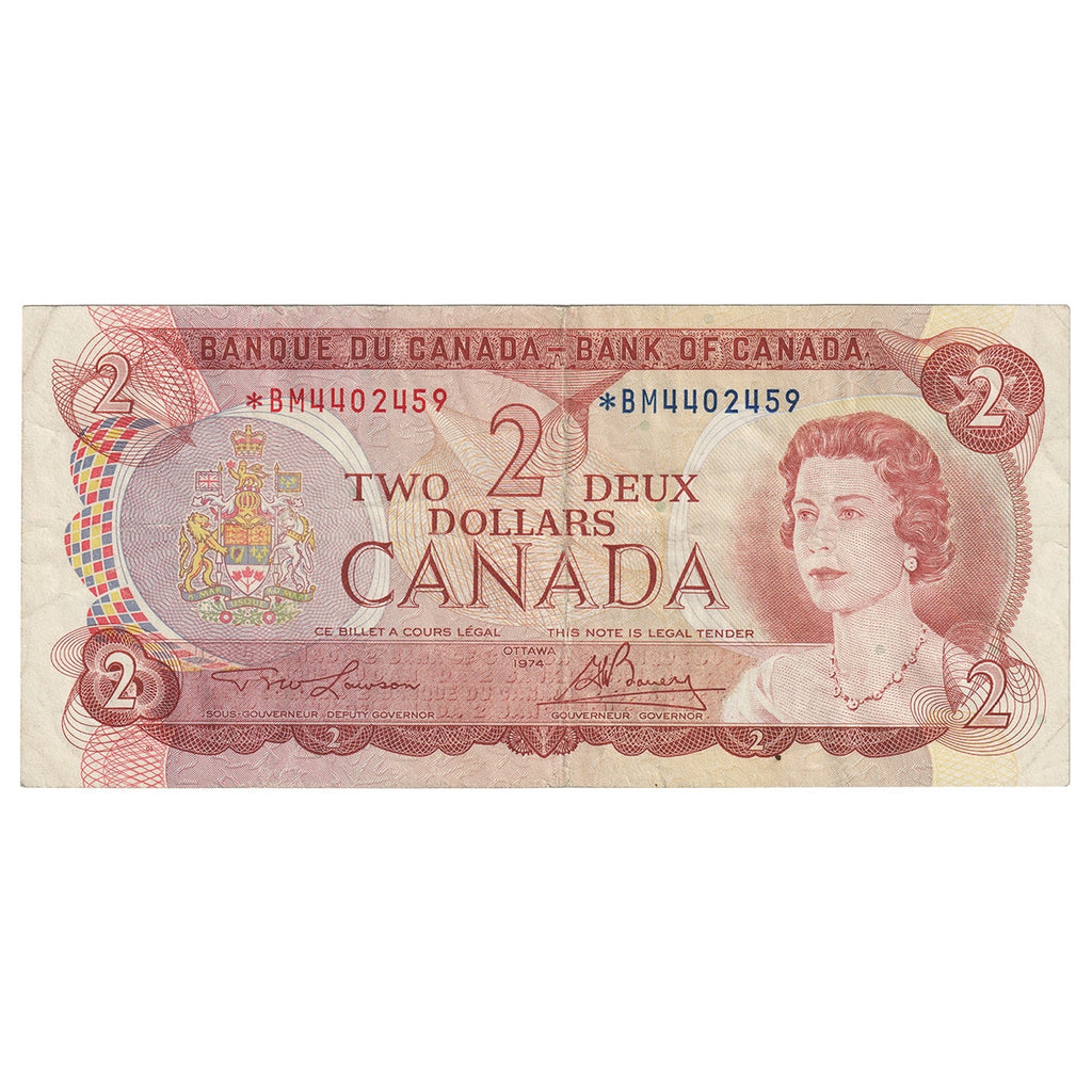 BC-47aA 1974 Canada $2 Lawson-Bouey, Two Letter, *BM, Very Fine (VF20)