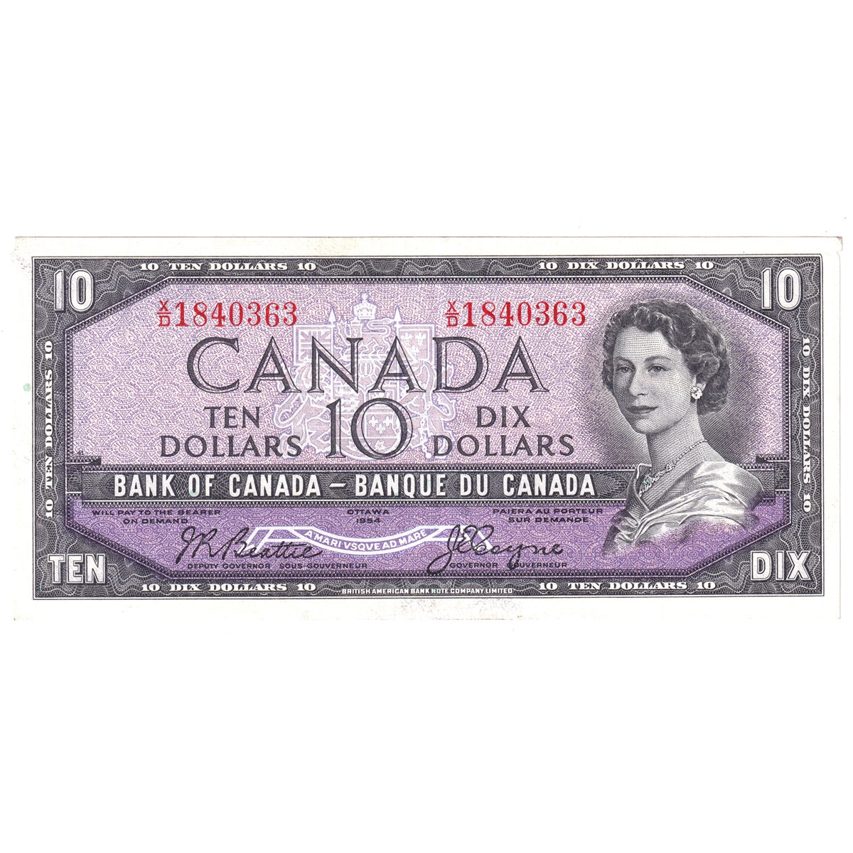 BC-40a 1954 Canada $10 Beattie-Coyne, X/D, Extra Fine (EF40)