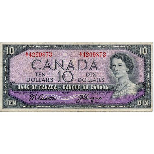 BC-40a 1954 Canada $10 Beattie-Coyne, A/T, Very Fine (VF20)