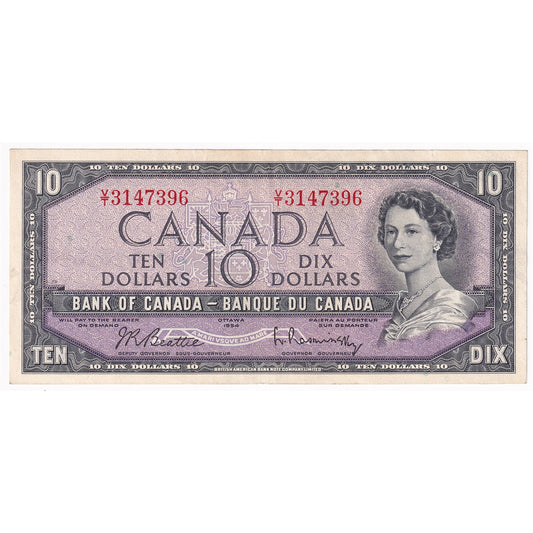 BC-40b 1954 Canada $10 Beattie-Rasminsky, V/T, EF
