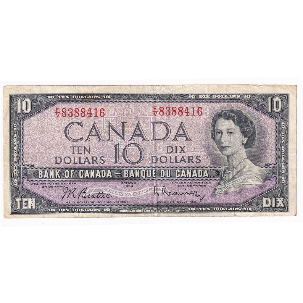BC-40b 1954 Canada $10 Beattie-Rasminsky, F/V, F