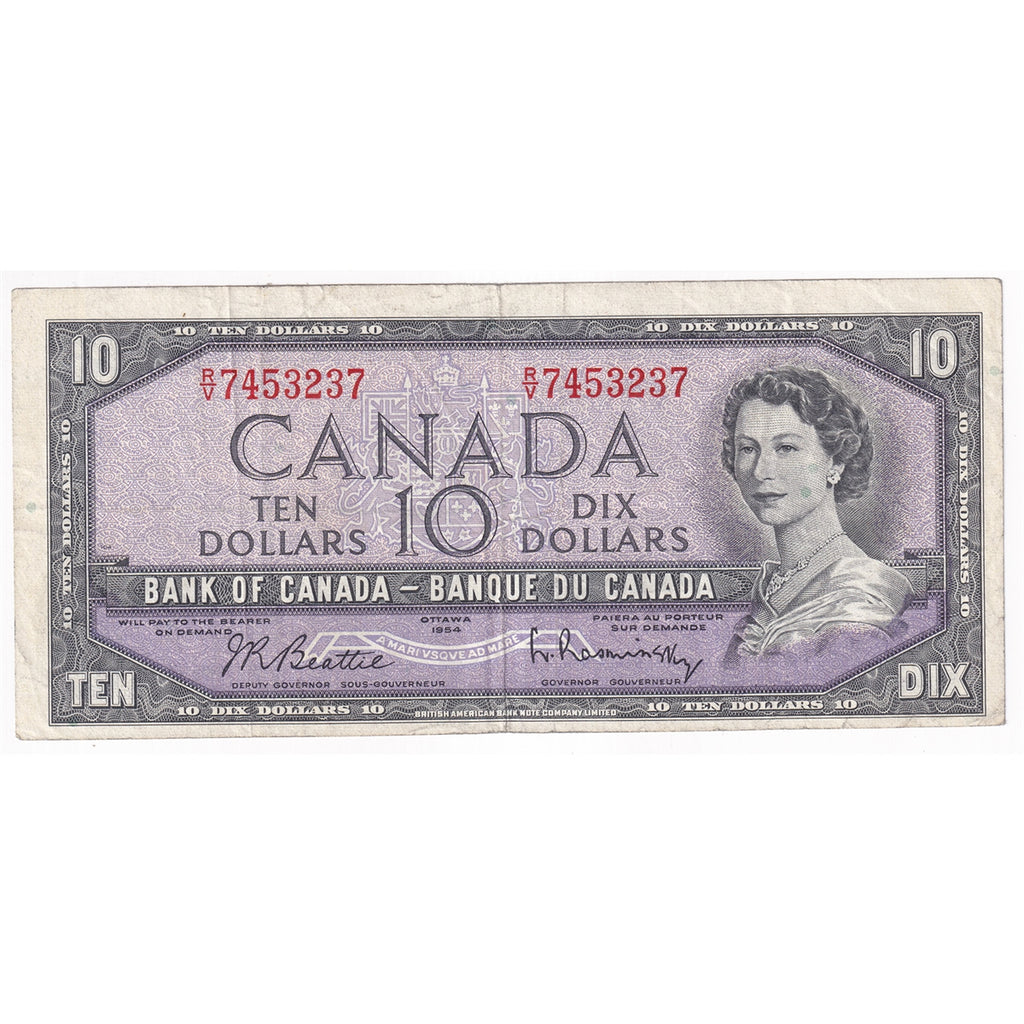 BC-40b 1954 Canada $10 Beattie-Rasminsky, R/V, F-VF (F15)