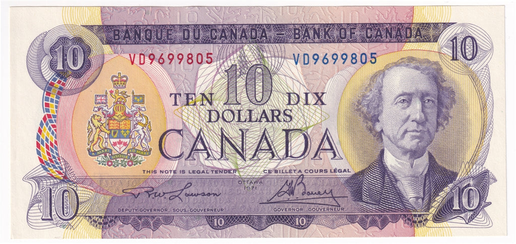 BC-49c 1971 Canada $10 Lawson-Bouey, VD, AU-UNC (AU55)