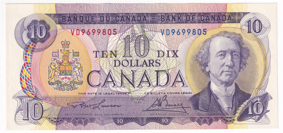 BC-49c 1971 Canada $10 Lawson-Bouey, VD, AU-UNC (AU55)