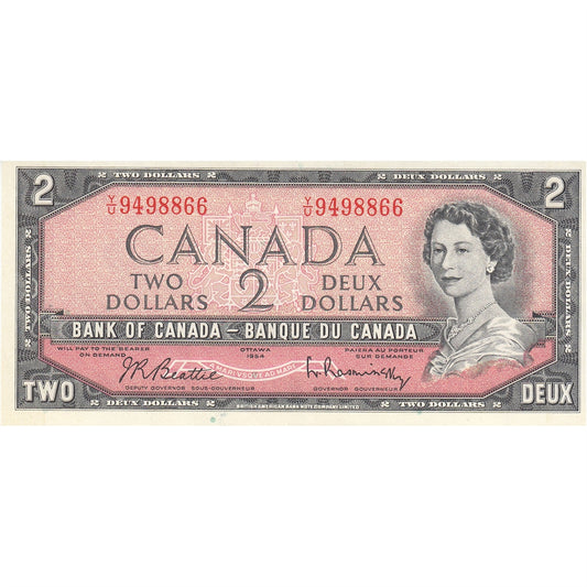 BC-38b 1954 Canada $2 Beattie-Rasminsky, Y/U, EF-AU