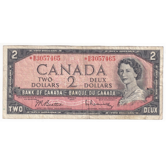 BC-38bA 1954 Canada $2 Beattie-Rasminsky, *B/B, Circ