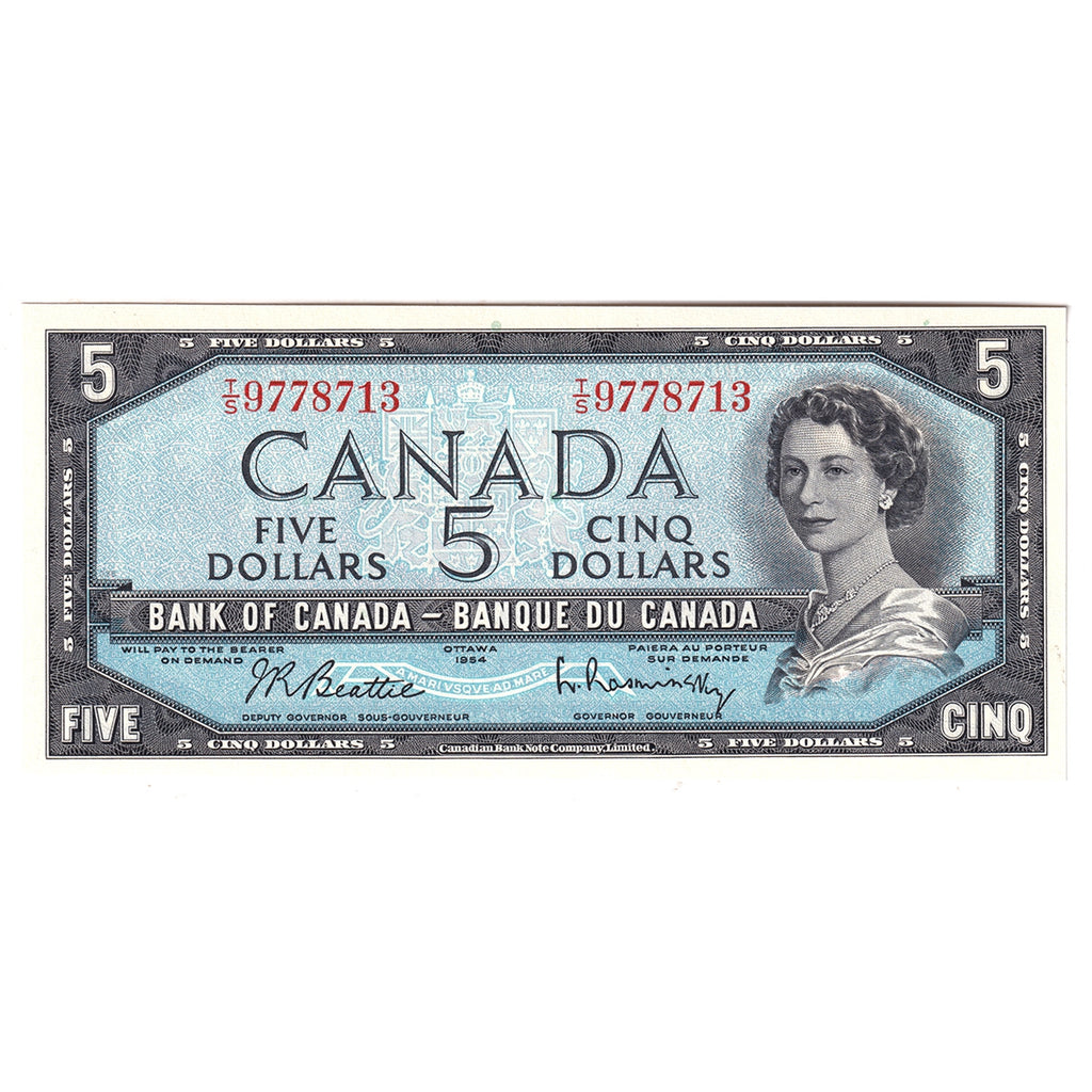 BC-39b 1954 Canada $5 Beattie-Rasminsky, T/S, Uncirculated (MS60)