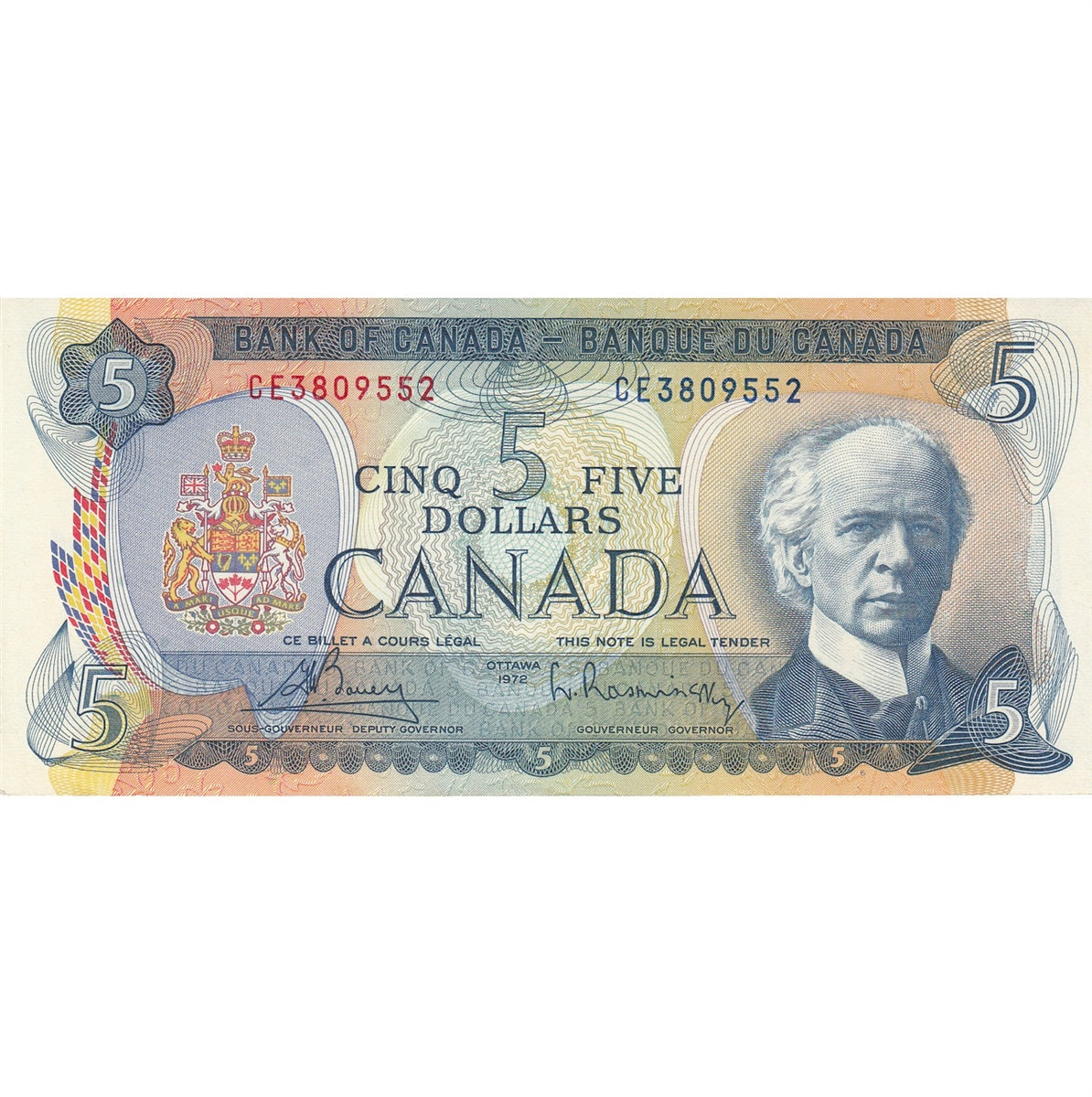 BC-48a 1972 Canada $5 Bouey-Rasminsky, CE, AU-UNC (AU55)