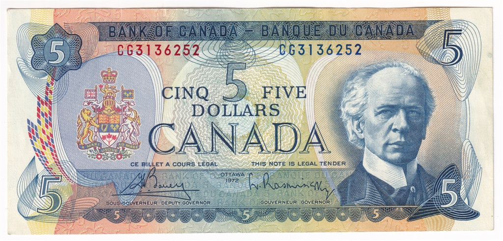 BC-48a 1972 Canada $5 Bouey-Rasminsky, CG, EF-AU (EF45)