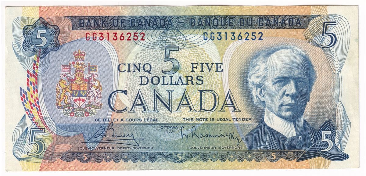 BC-48a 1972 Canada $5 Bouey-Rasminsky, CG, EF-AU (EF45)