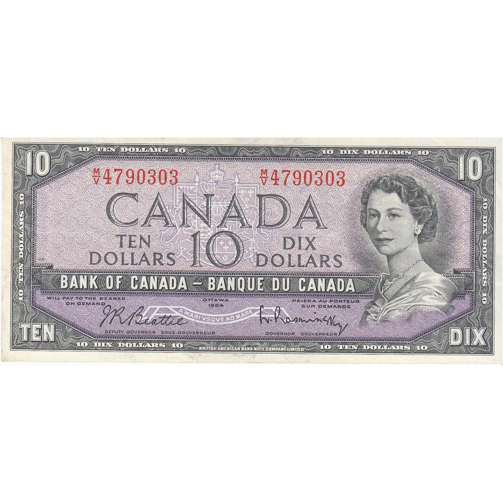 BC-40b 1954 Canada $10 Beattie-Rasminsky, M/V, Very Fine (VF20)