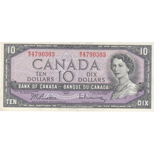BC-40b 1954 Canada $10 Beattie-Rasminsky, M/V, Very Fine (VF20)
