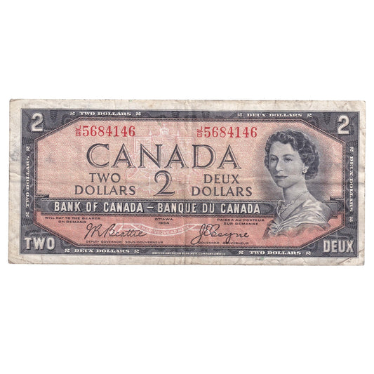 BC-38a 1954 Canada $2 Beattie-Coyne, J/B, F-VF