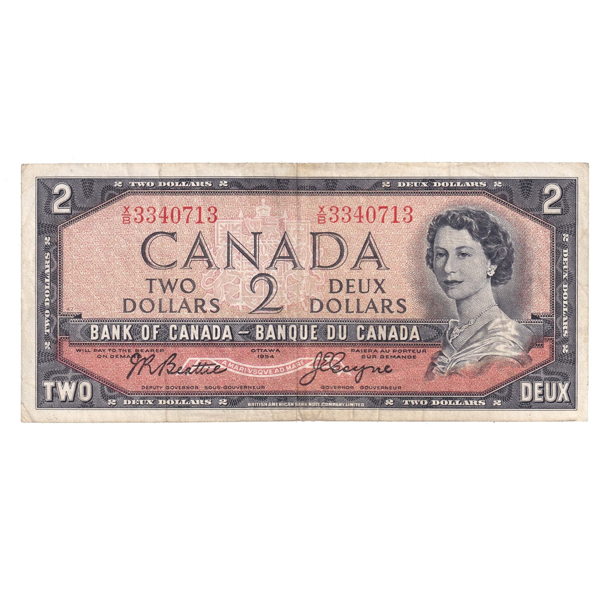 BC-38a 1954 Canada $2 Beattie-Coyne, X/B, F-VF (F15)