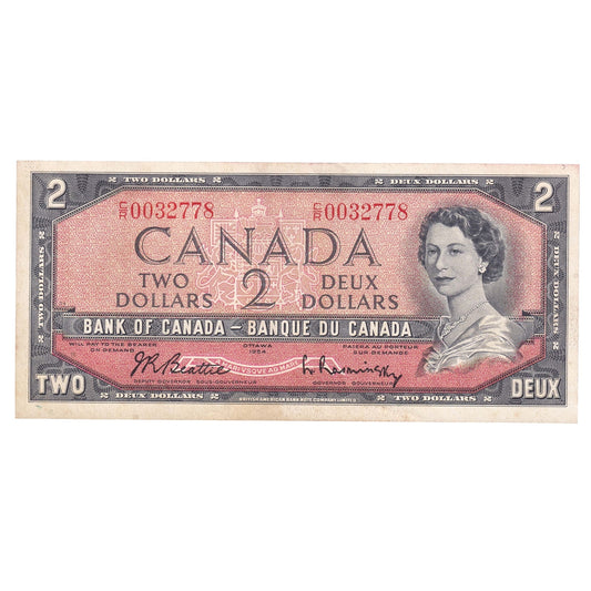 BC-38b 1954 Canada $2 Beattie-Rasminsky, C/R, Almost Uncirculated (AU50)