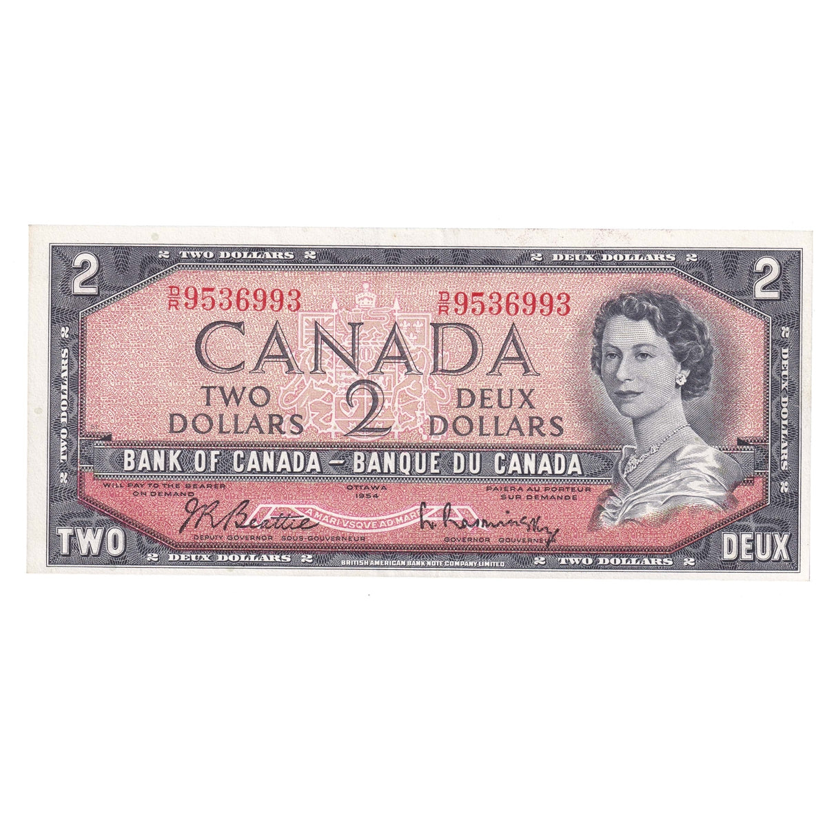 BC-38b 1954 Canada $2 Beattie-Rasminsky, D/R, Extra Fine (EF40)