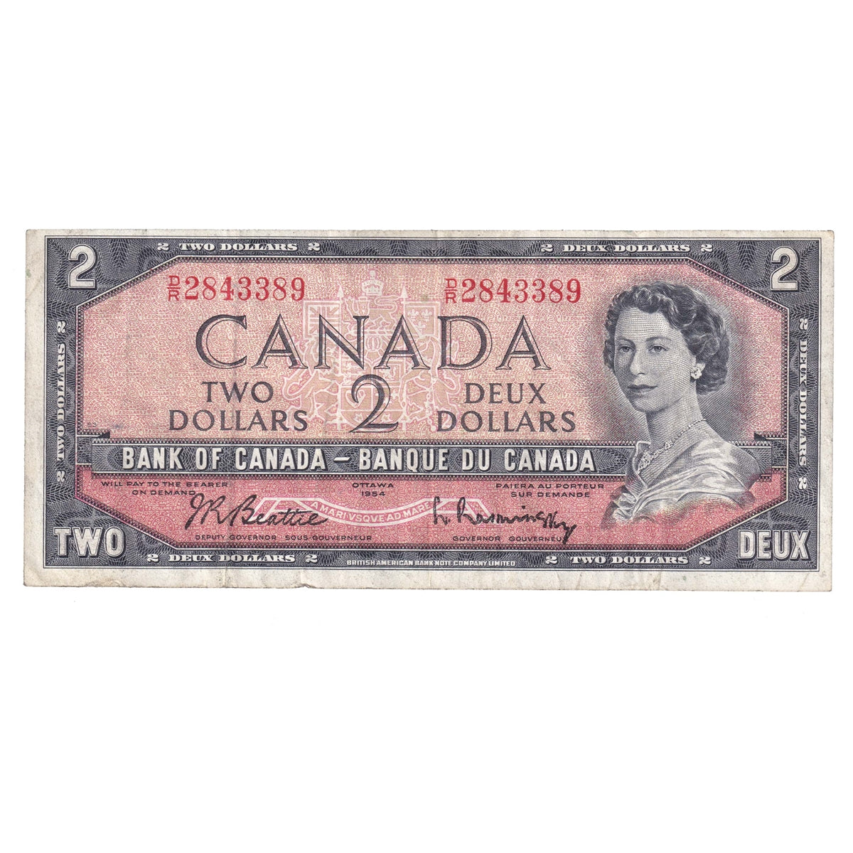 BC-38b 1954 Canada $2 Beattie-Rasminsky, D/R, CIRC