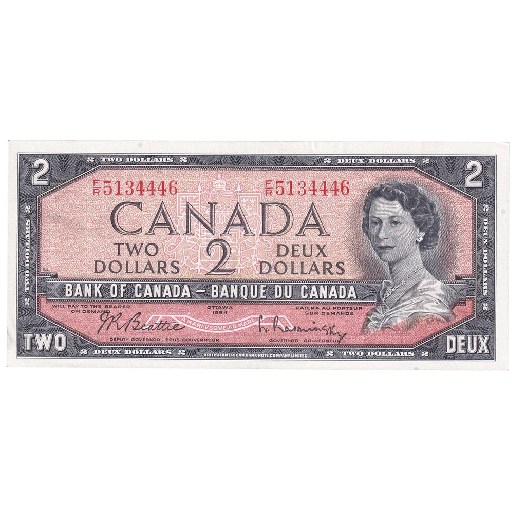 BC-38b 1954 Canada $2 Beattie-Rasminsky, F/R, AU-UNC (AU55)