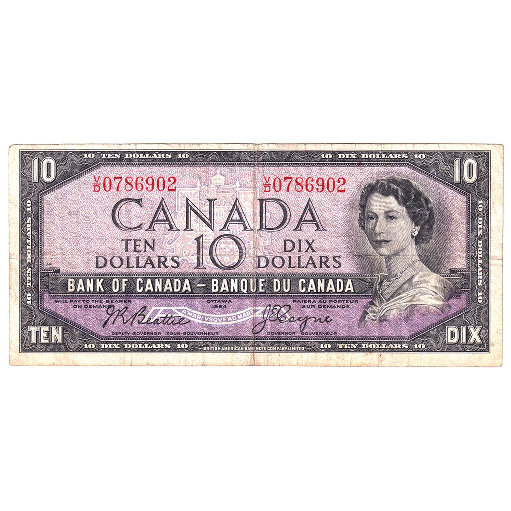 BC-40a 1954 Canada $10 Beattie-Coyne, V/D, Fine (F12)