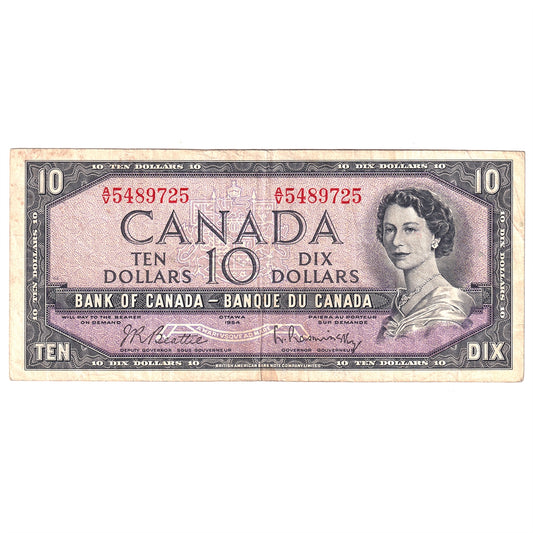 BC-40b 1954 Canada $10 Beattie-Rasminsky, A/V, F-VF (F15)