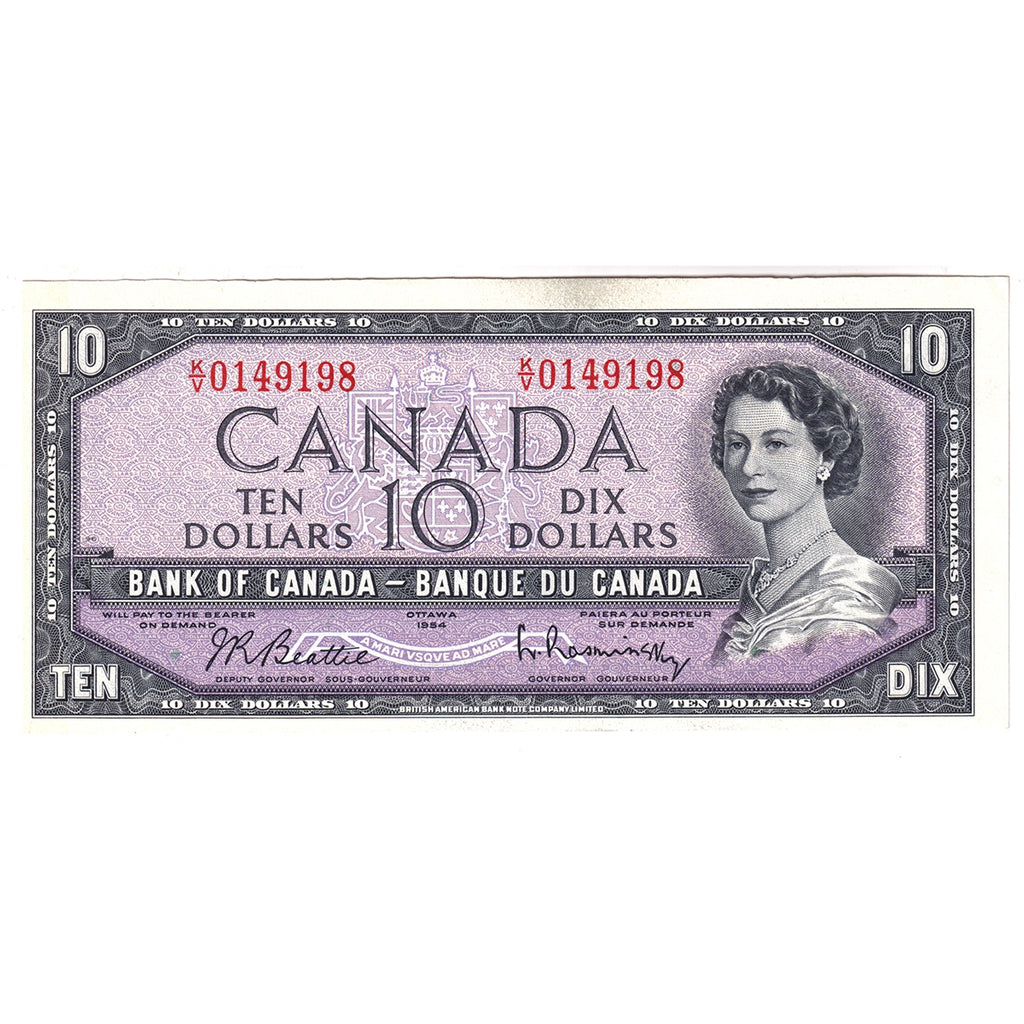 BC-40b 1954 Canada $10 Beattie-Rasminsky, K/V, AU-UNC (AU55)