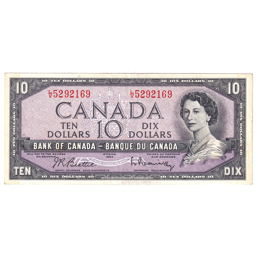 BC-40b 1954 Canada $10 Beattie-Rasminsky, L/V, Extra Fine (EF40)