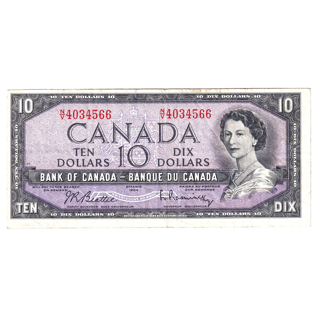 BC-40b 1954 Canada $10 Beattie-Rasminsky, N/V, Very Fine (VF20)