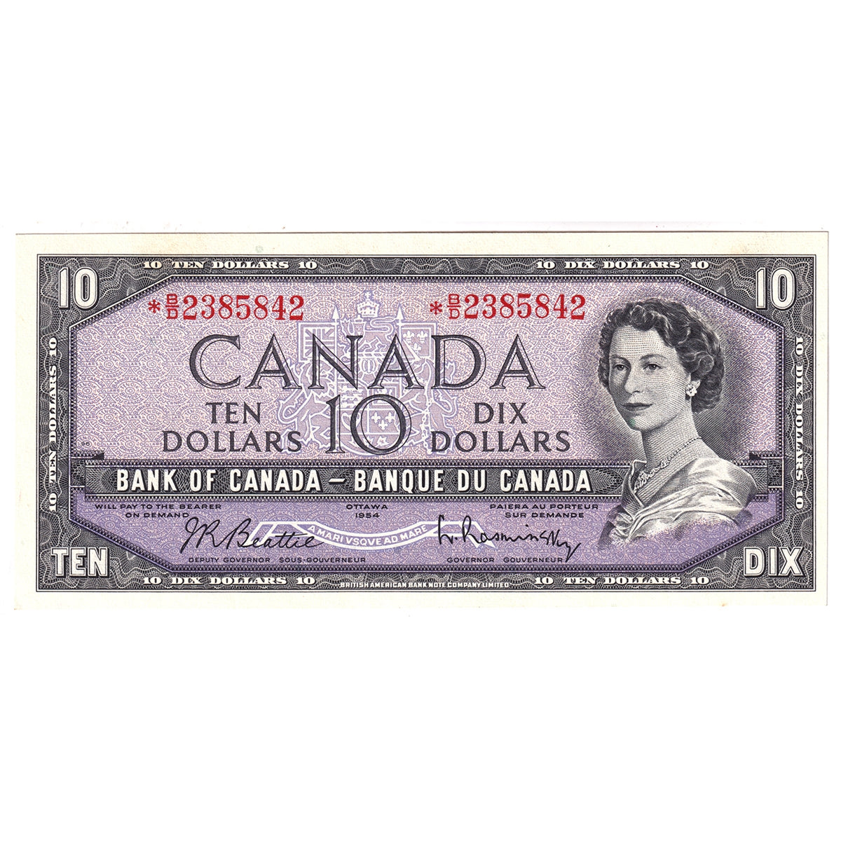 BC-40bA 1954 Canada $10 Beattie-Rasminsky, *B/D, Uncirculated (MS60)