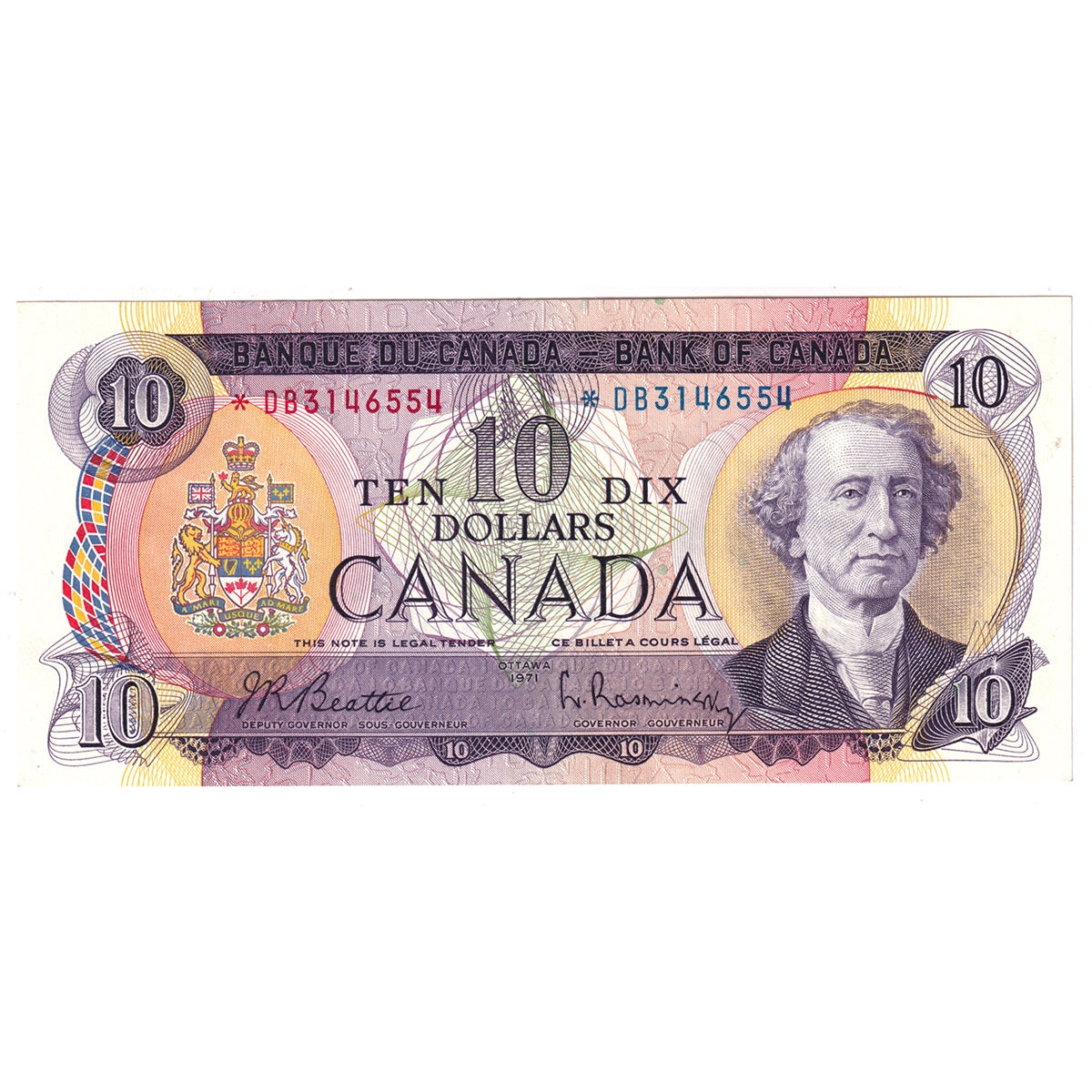 BC-49aA 1971 Canada $10 Beattie-Rasminsky, *DB, VF-EF (VF30)