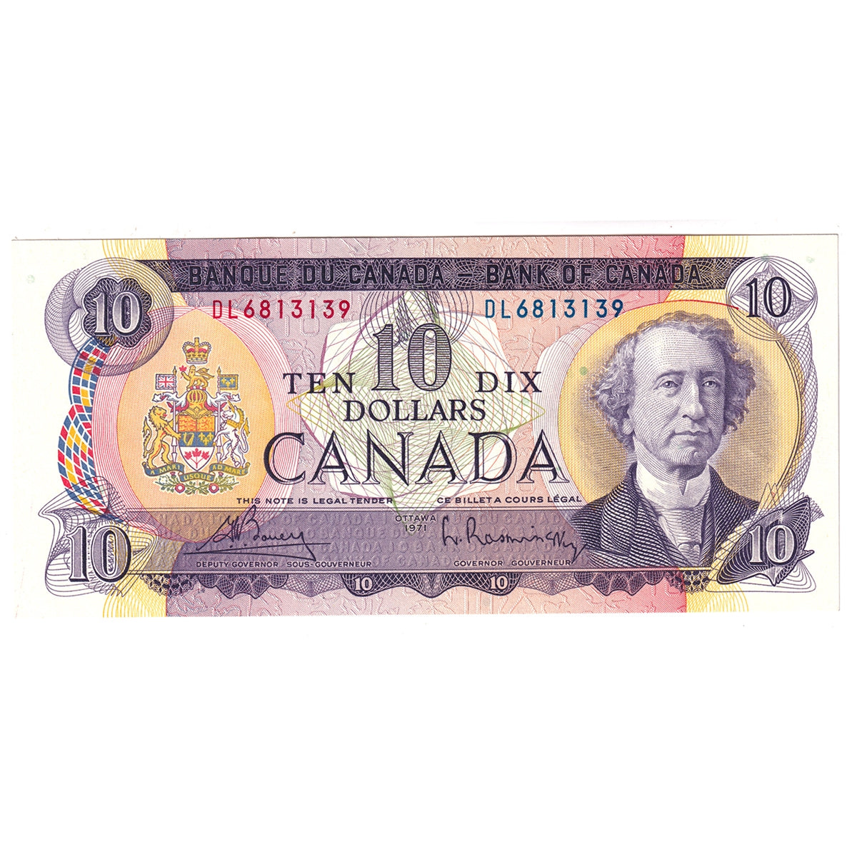 BC-49b 1971 Canada $10 Bouey-Rasminsky, DL, Uncirculated (MS60)