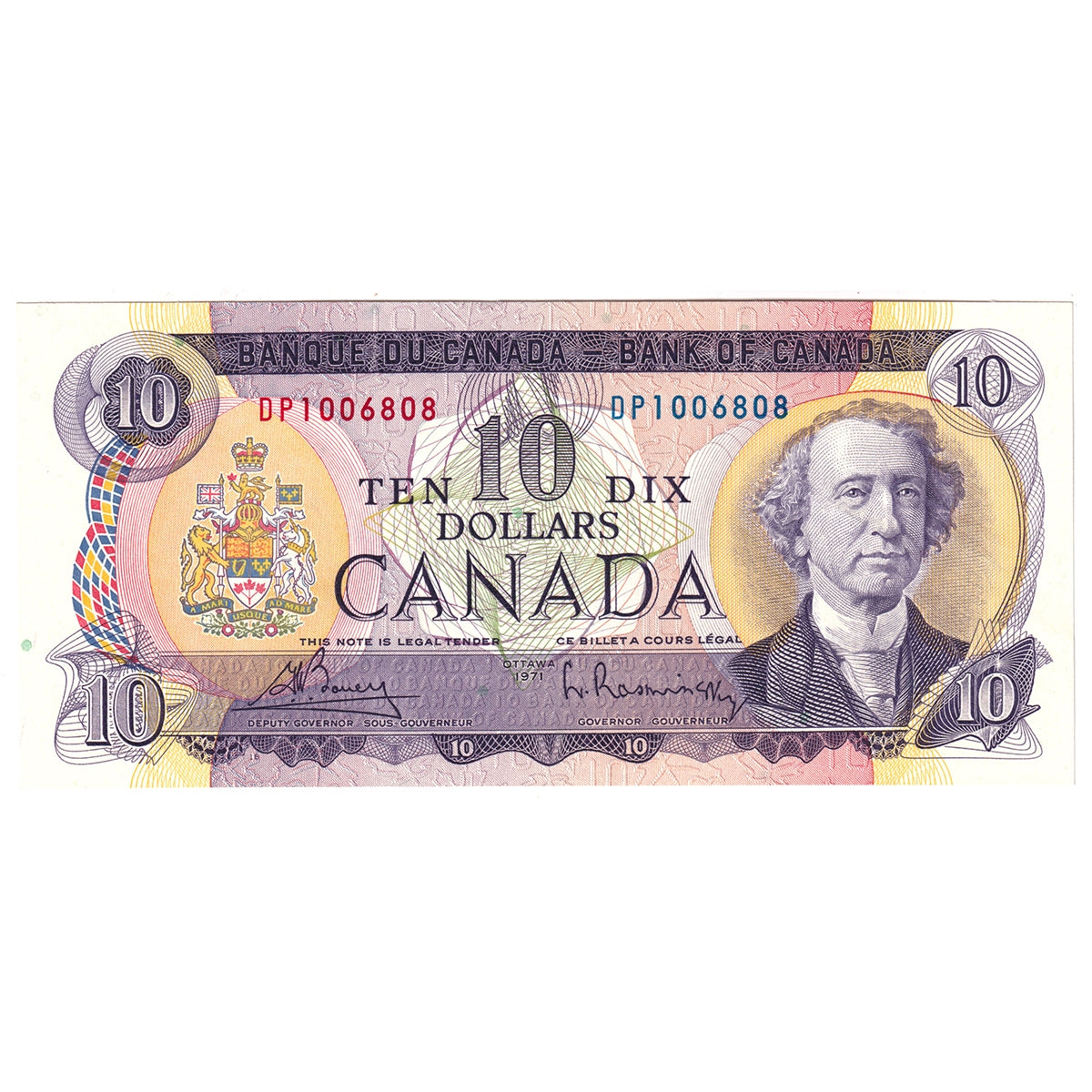 BC-49b 1971 Canada $10 Bouey-Rasminsky, DP, Uncirculated (MS60)