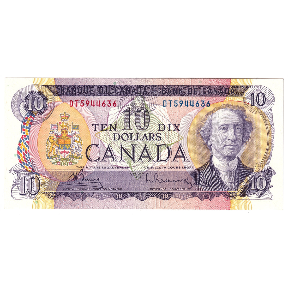 BC-49b 1971 Canada $10 Bouey-Rasminsky, DT, Uncirculated (MS60)