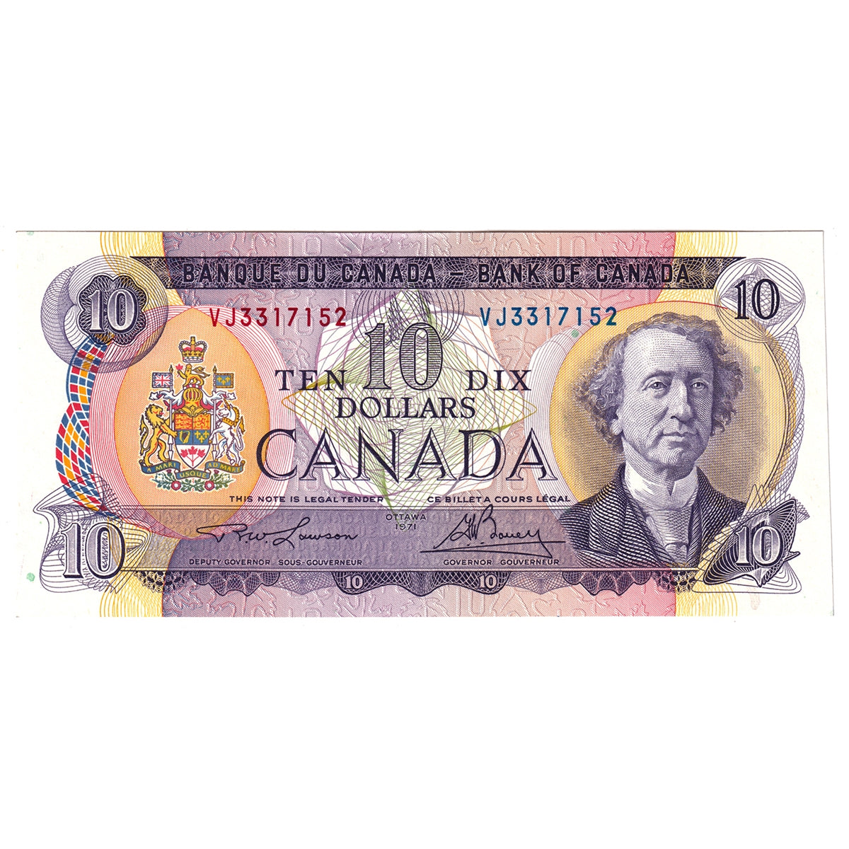 BC-49c 1971 Canada $10 Lawson-Bouey, VJ, AU-UNC (AU55)