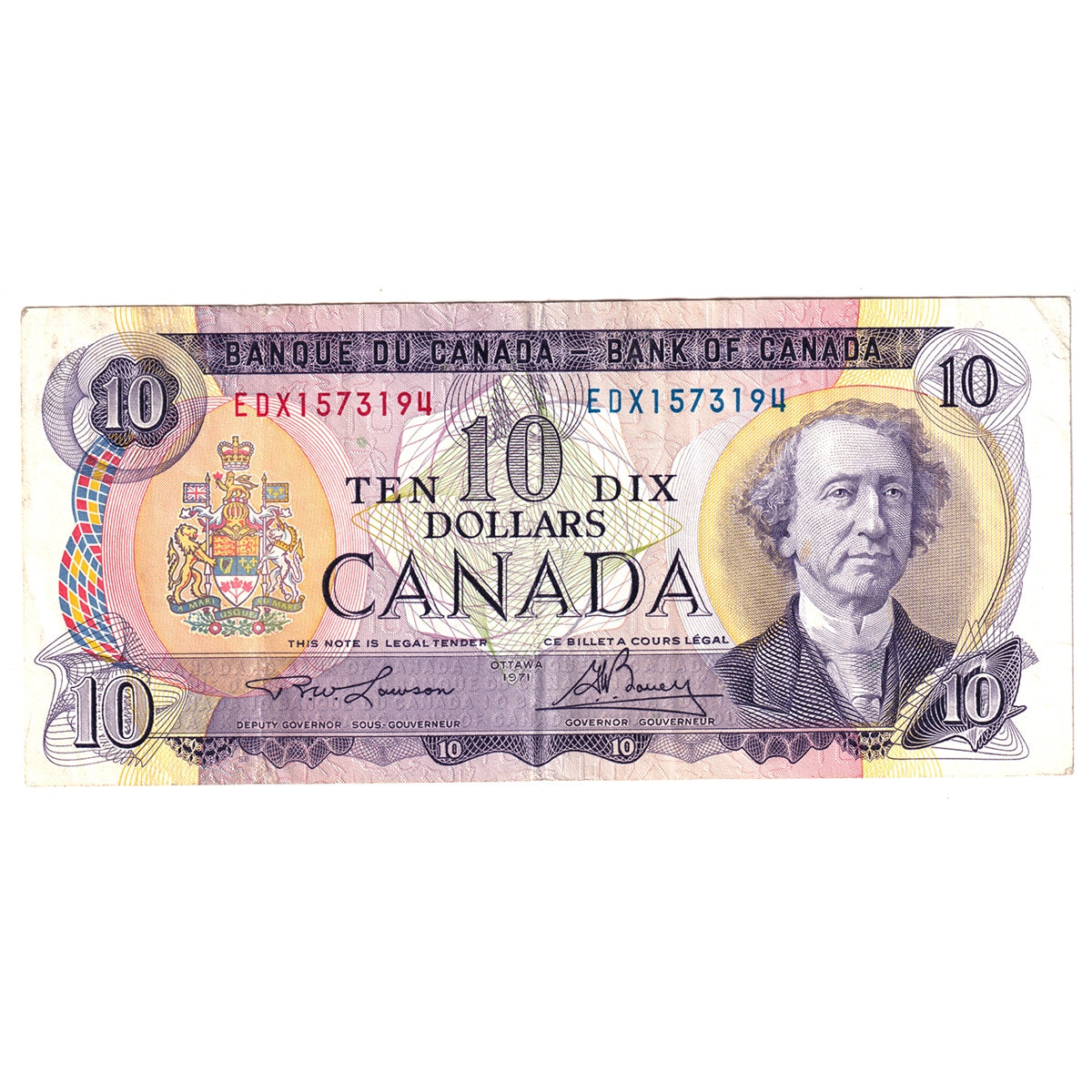 BC-49cA-i 1971 Canada $10 Lawson-Bouey, EDX, VF-EF (VF30)