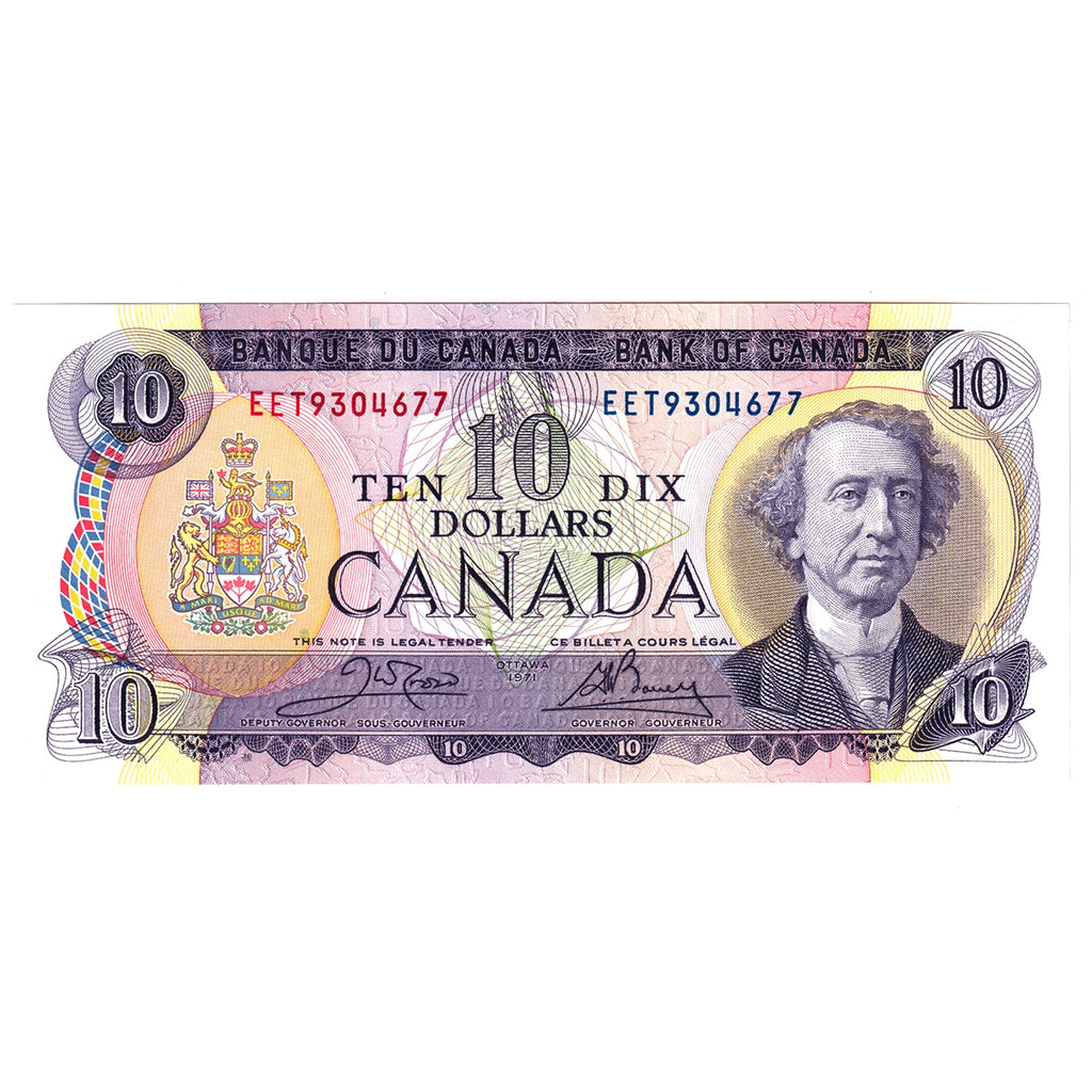 BC-49d 1971 Canada $10 Crow-Bouey, EET, Almost Uncirculated (AU50)