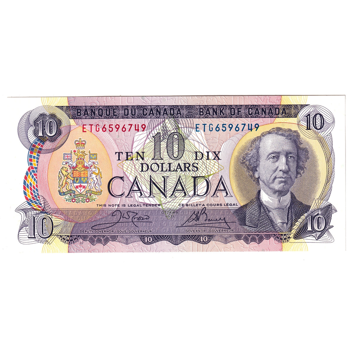 BC-49d 1971 Canada $10 Crow-Bouey, ETG, Uncirculated (MS60)