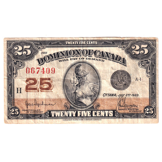 DC-24b 1923 Dominion 25 cent Shinplaster Hyndman-Saunders, No Authorized, Very Fine (VF20)