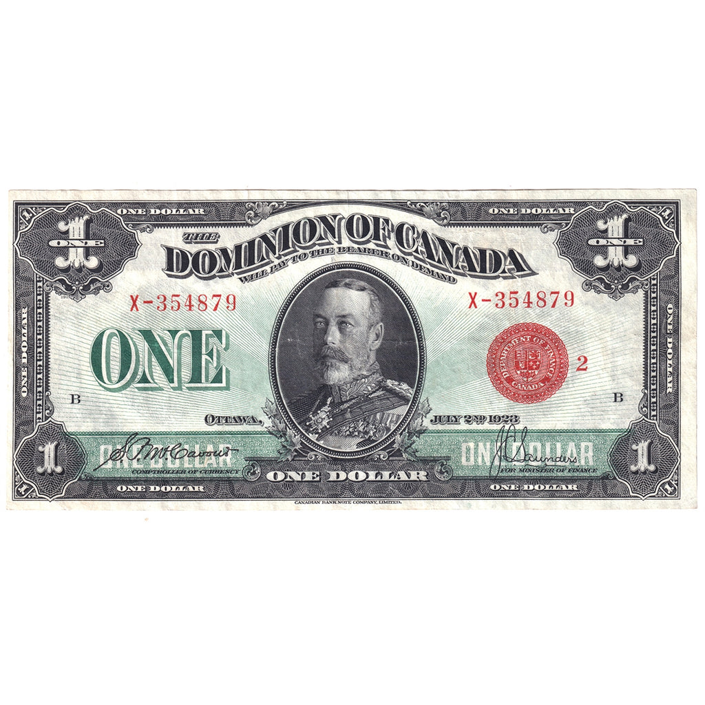 DC-25g 1923 Dominion $1 McCavour-Saunders, Red Seal, Group Two, Series X, Very Fine (VF20)