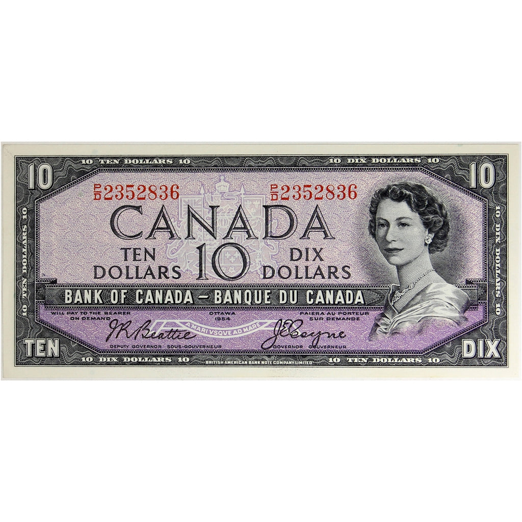 BC-40a 1954 Canada $10 Beattie-Coyne, P/D, AU-UNC (AU55)