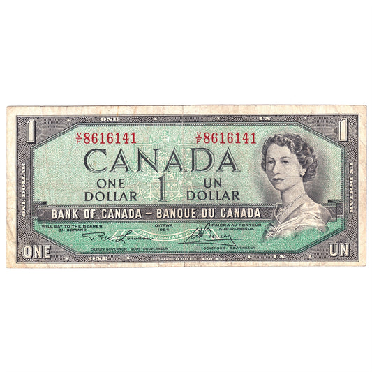 BC-37d 1954 Canada $1 Lawson-Bouey, V/F, Fine (F12)