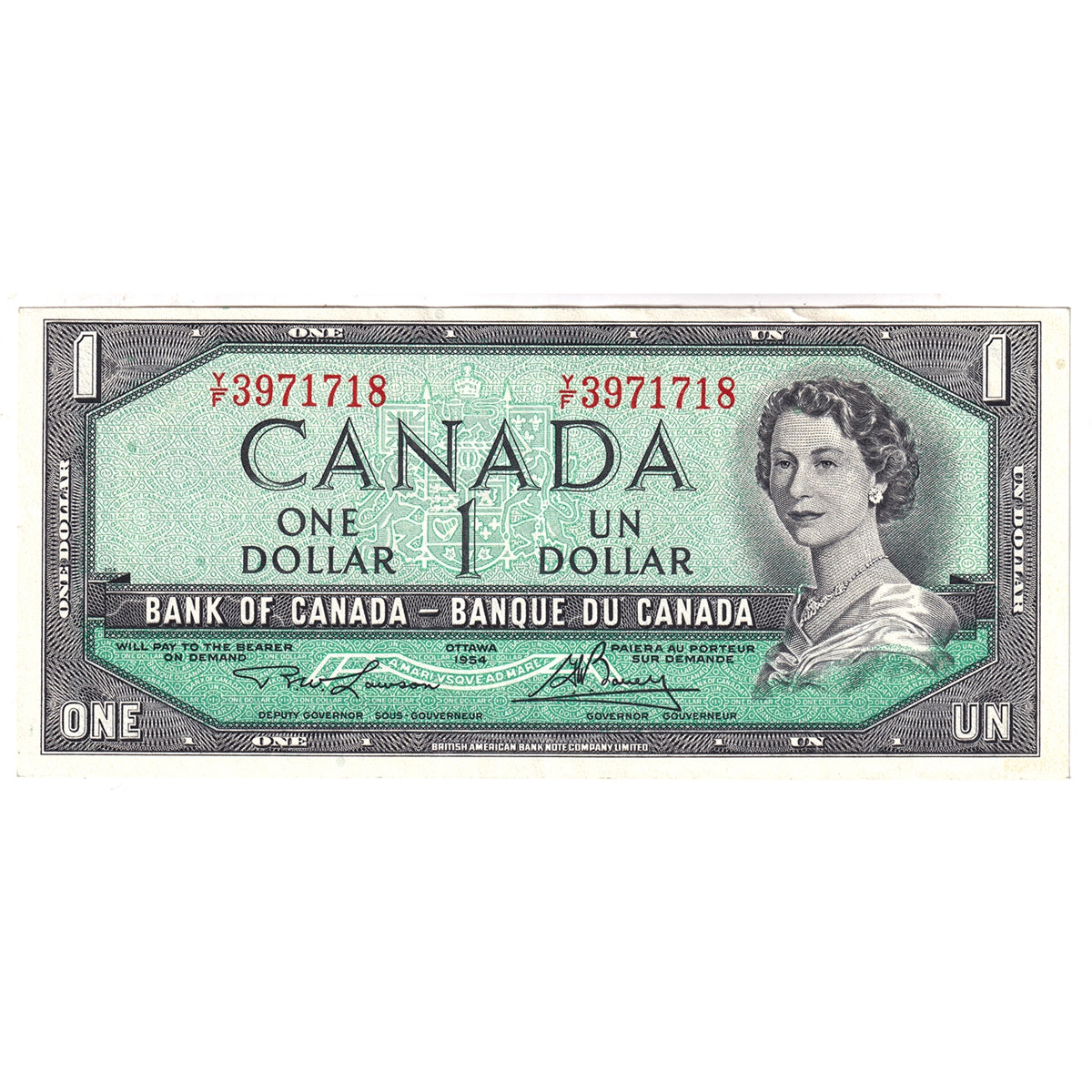BC-37d 1954 Canada $1 Lawson-Bouey, Y/F, EF-AU (EF45)