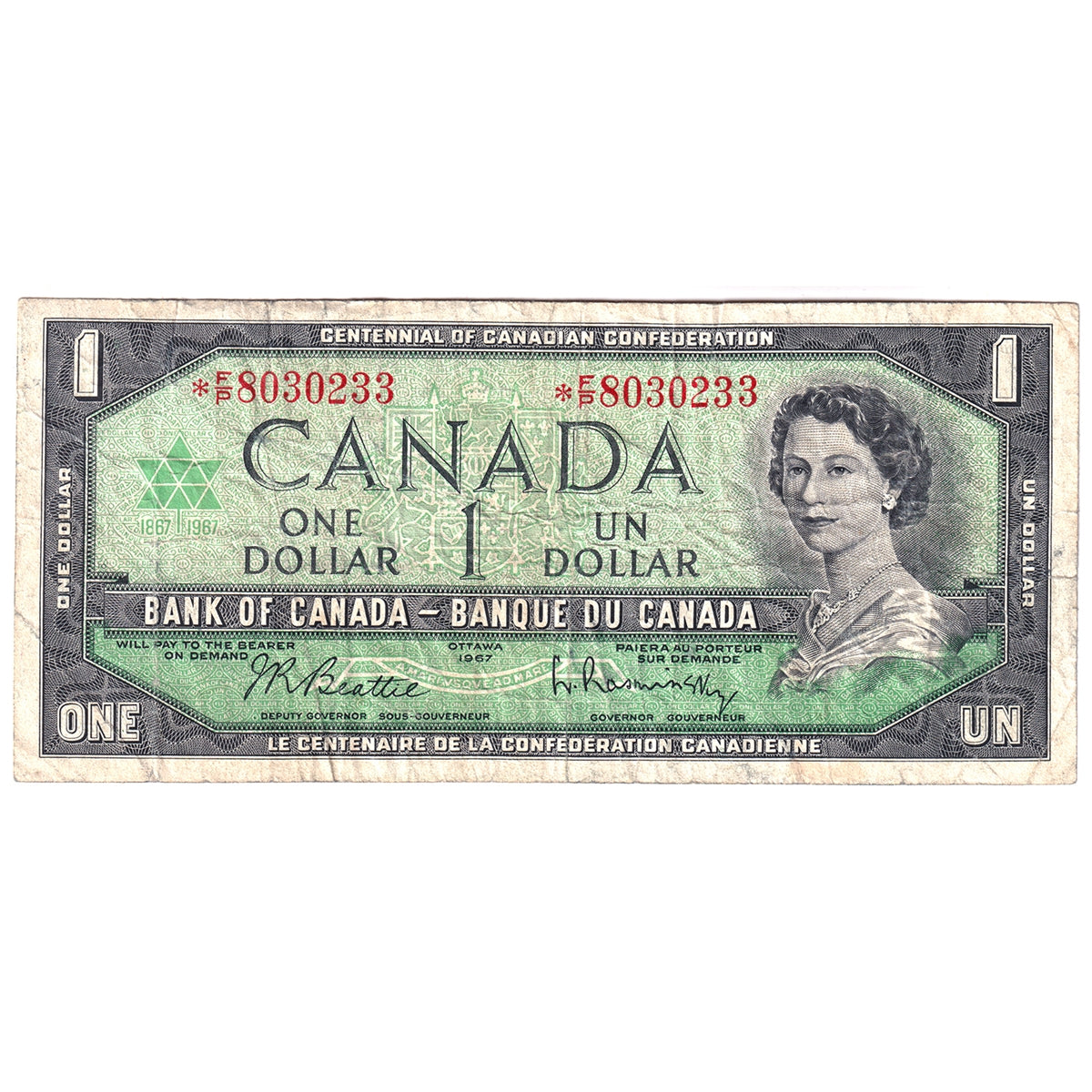 BC-45BA-i 1967 Canada $1 Beattie-Rasminsky, *F/P, F-VF (F15)
