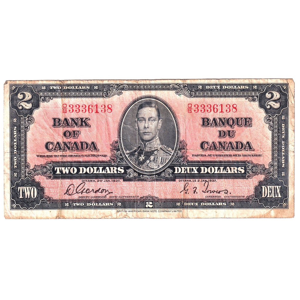 BC-22b 1937 Canada $2 Gordon-Towers, O/B, Fine (F12)