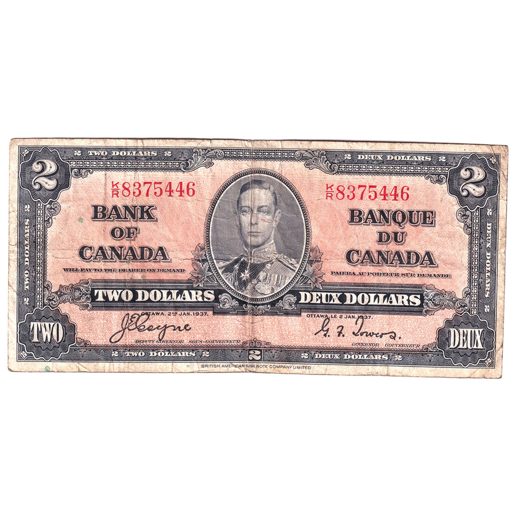 BC-22c 1937 Canada $2 Coyne-Towers, K/R, Circ