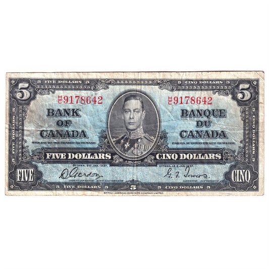 BC-23b 1937 Canada $5 Gordon-Towers, H/C, F-VF